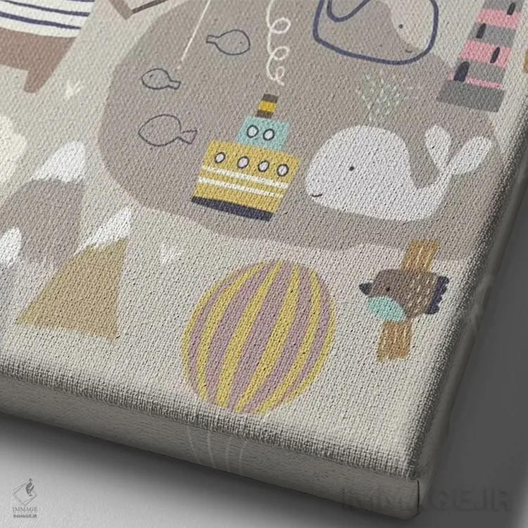 تابلو دکوراتیو ماجراجویی بادکنکی کودکانه ۱ اثر نانسی مک کنزی - نمای نزدیک بافت بوم