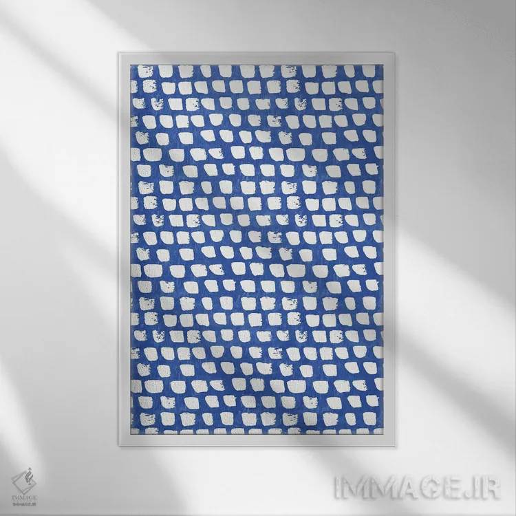 تابلو انتزاعی آشپزخانه آبی خانه ۳ اثر نانسی مک کنزی - نمای قابدار سفید