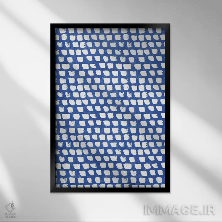 تابلو انتزاعی آشپزخانه آبی خانه ۳ اثر نانسی مک کنزی - نمای قابدار مشکی