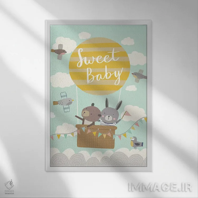 تابلو دکوراتیو ماجراجویی بادکنکی کودکانه ۳ اثر نانسی مک کنزی - نمای قابدار سفید