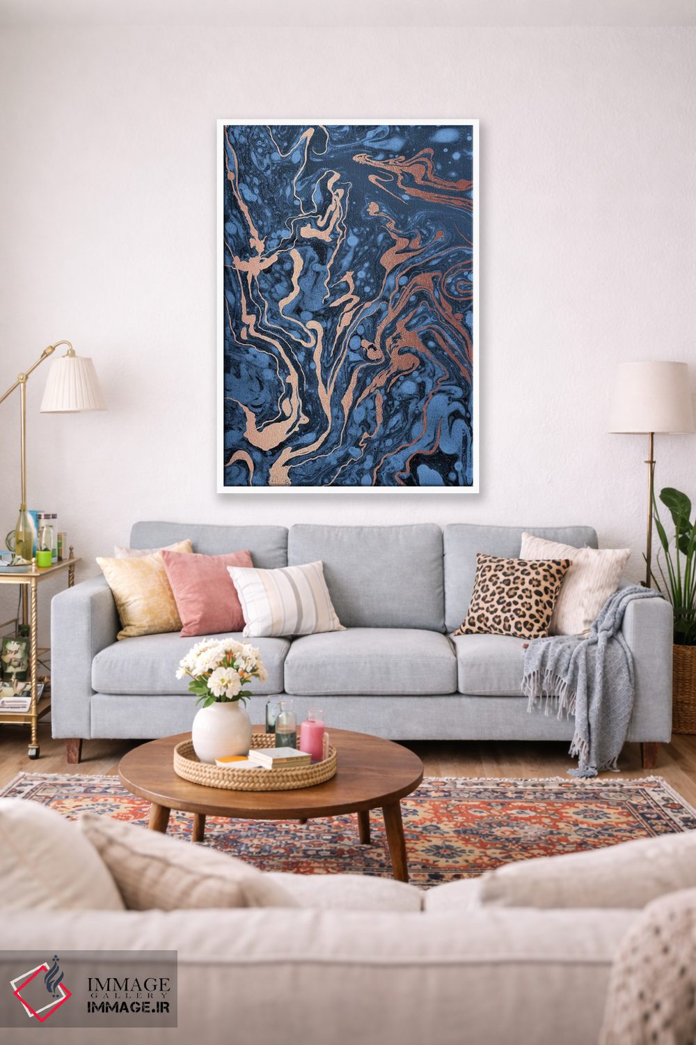 تابلو انتزاعی ماربلینگ آبی اثر نانسی مک کنزی - D1W