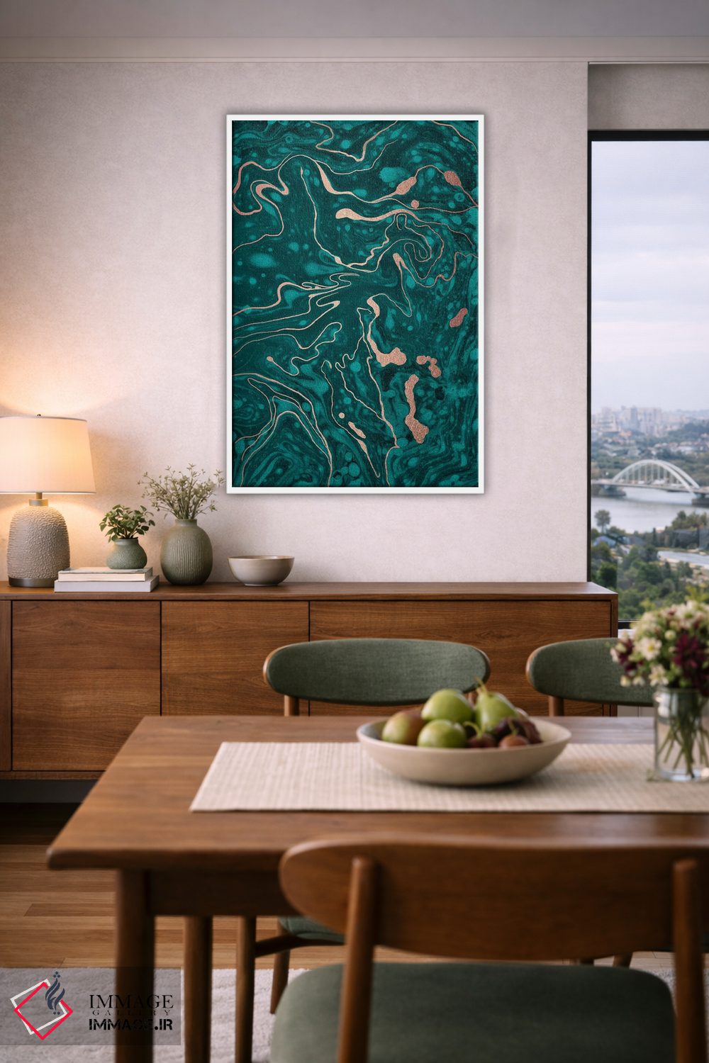 تابلو انتزاعی ماربلینگ سبز اثر نانسی مک کنزی - D5W