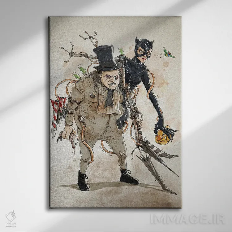 تابلو دکوراتیو دوپلوهای زنگ زده: زن گربه ای پنگوئن اثر نیکو دی متیا - نمای روبهرو روی دیوار