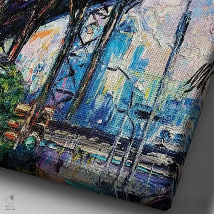 تابلو دکوراتیو پل منهتن اثر ناتاشا میلیوس - نمای نزدیک بافت بوم