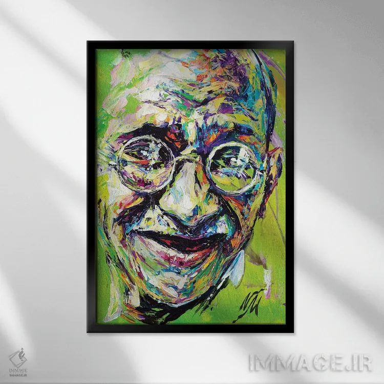تابلو دکوراتیو مهاتما گاندی اثر ناتاشا میلیوس - نمای قابدار مشکی