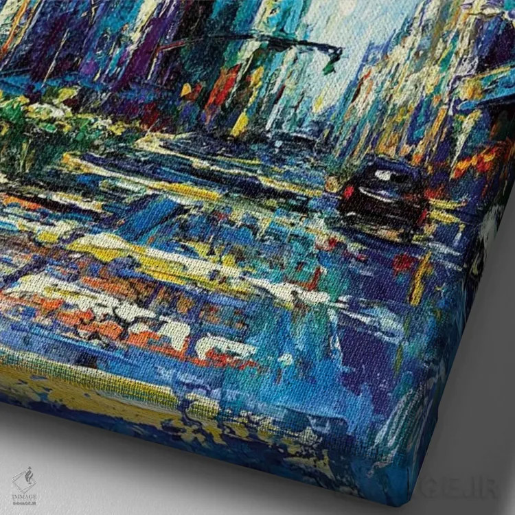 تابلو دکوراتیو ساختمان فلت آیرون اثر ناتاشا میلیوس - نمای نزدیک بافت بوم