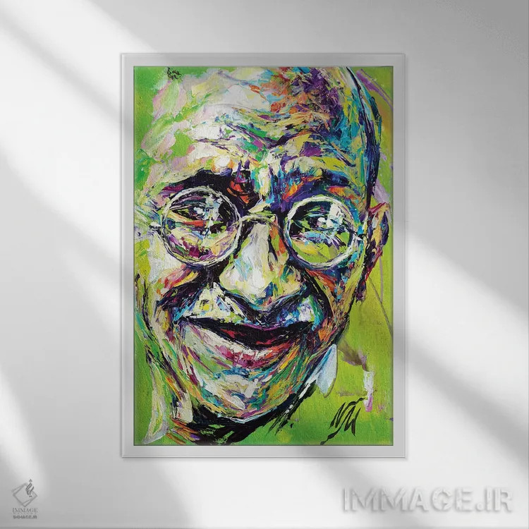 تابلو دکوراتیو مهاتما گاندی اثر ناتاشا میلیوس - نمای قابدار سفید