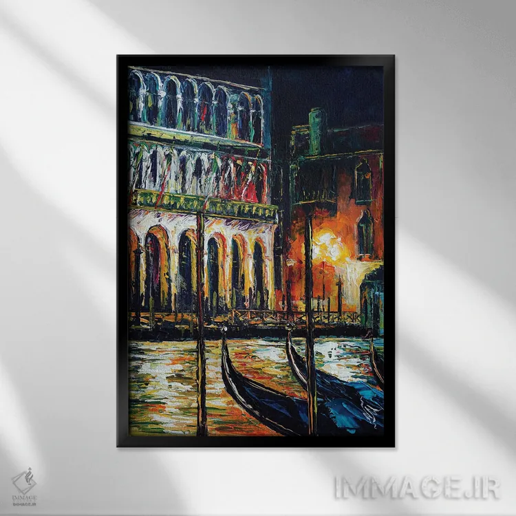تابلو دکوراتیو ونیز؛ کانال بزرگ در شب اثر ناتاشا میلیوس - نمای قابدار مشکی