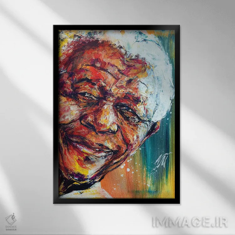 تابلو دکوراتیو نلسون ماندلا اثر ناتاشا میلیوس - نمای قابدار مشکی