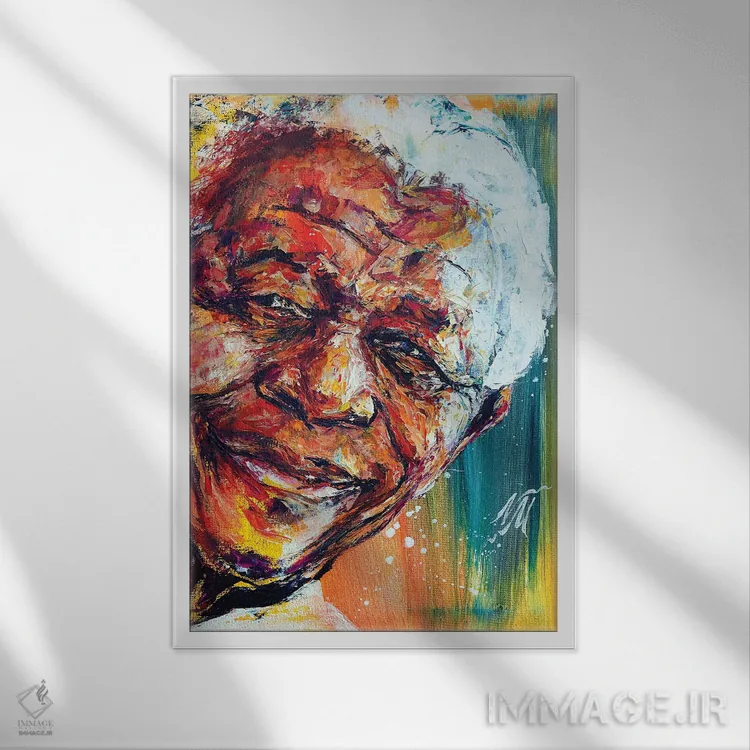 تابلو دکوراتیو نلسون ماندلا اثر ناتاشا میلیوس - نمای قابدار سفید