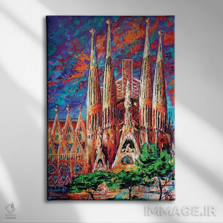 تابلو انتزاعی لا ساگرادا فامیلیا اثر ناتاشا میلیوس - نمای روبهرو روی دیوار