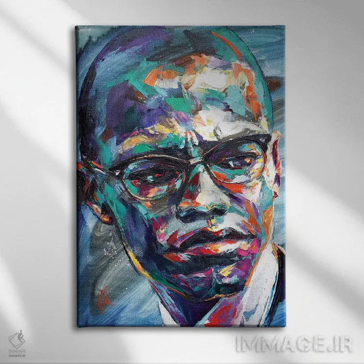 تابلو دکوراتیو مالکوم ایکس اثر ناتاشا میلیوس - نمای روبهرو روی دیوار
