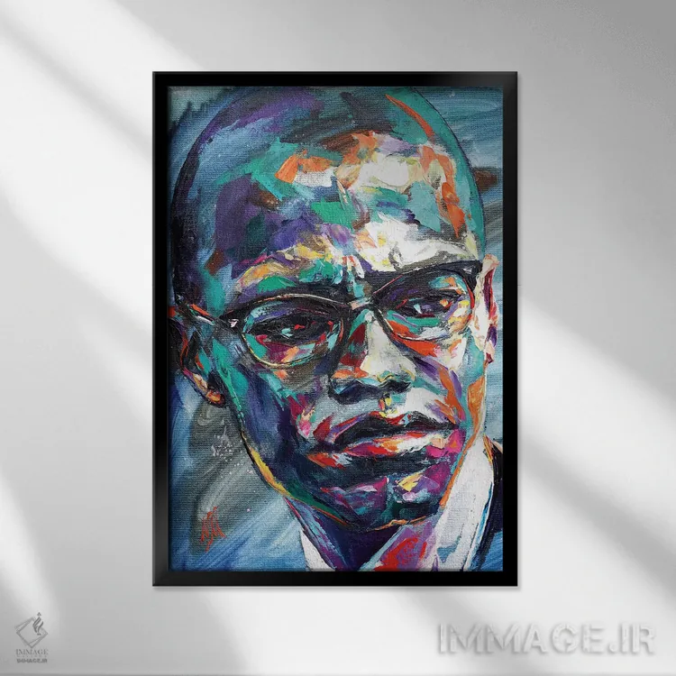 تابلو دکوراتیو مالکوم ایکس اثر ناتاشا میلیوس - نمای قابدار مشکی