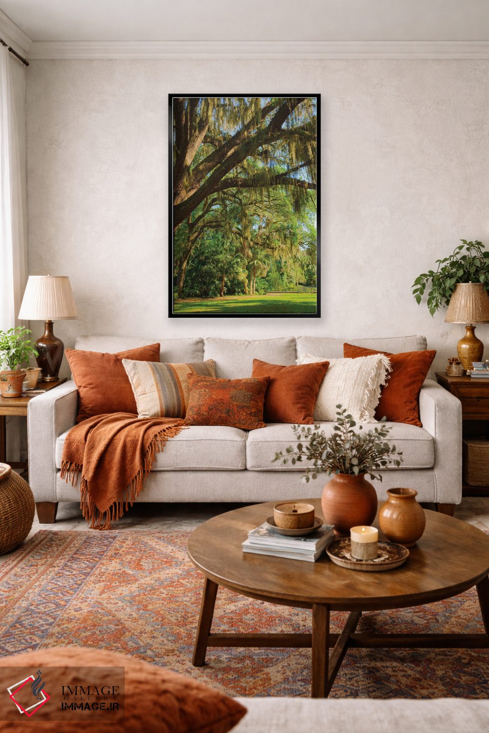 تابلو دکوراتیو Florida. Tropical garden with palm trees and living oak covere… اثر آنا میلر - D3B