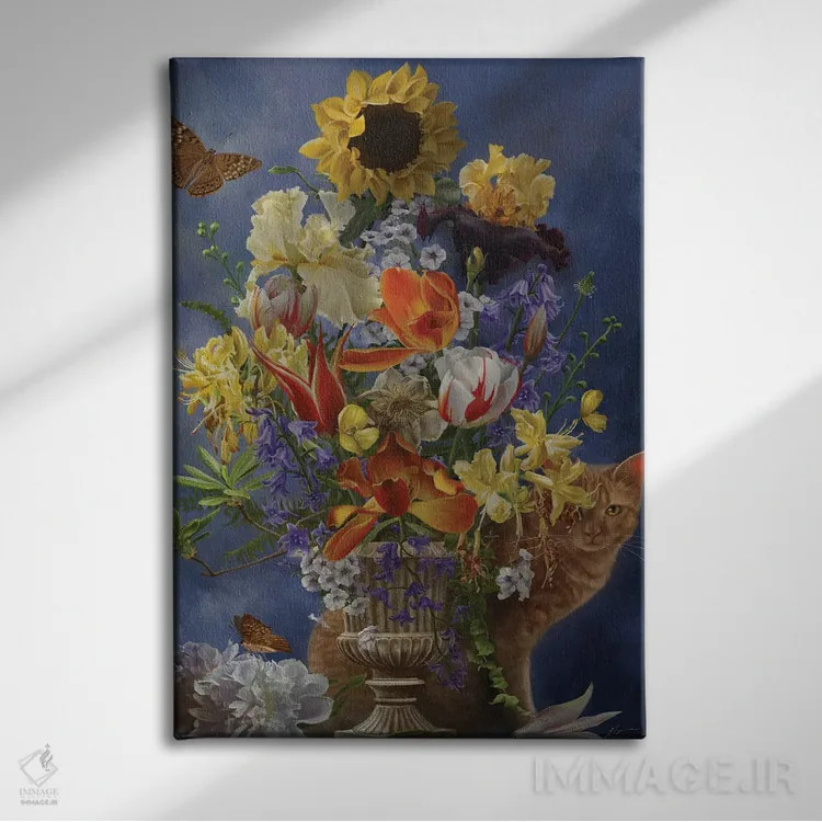 تابلو دکوراتیو طبیعت بی جان طلایی اثر نه نه توماس - نمای روبهرو روی دیوار