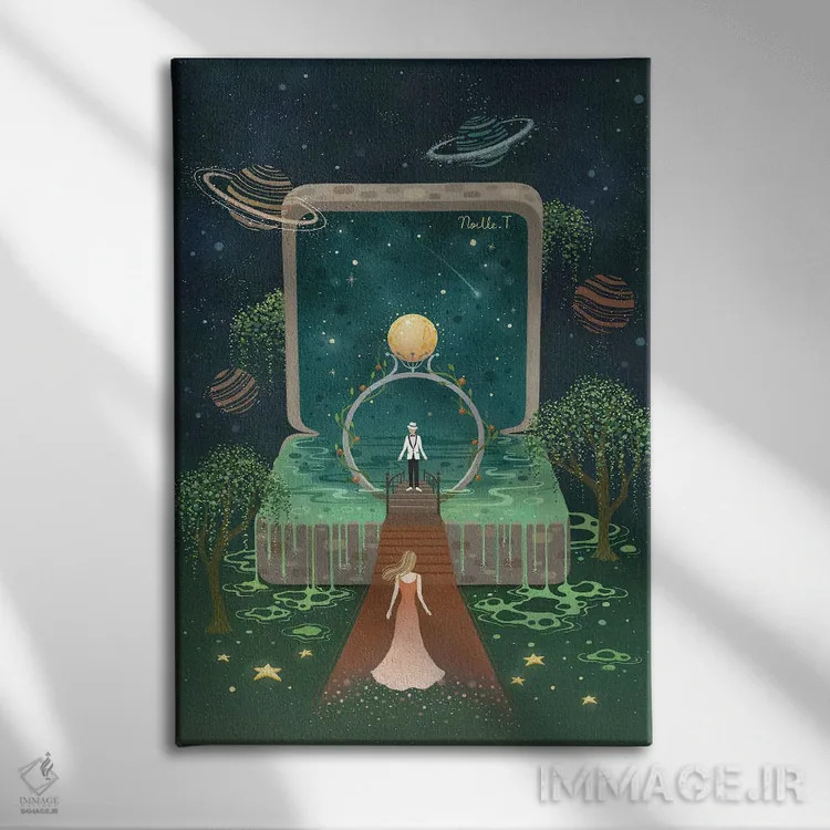 تابلو دکوراتیو حلقه ماه کامل اثر نوئل. تی - نمای روبهرو روی دیوار