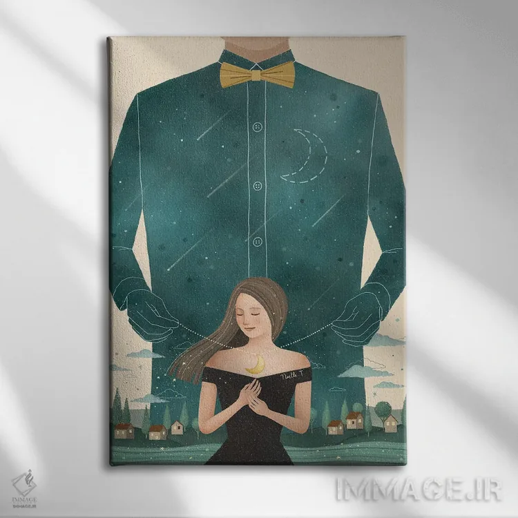 تابلو دکوراتیو هدیه ای از شب اثر نوئل. تی - نمای روبهرو روی دیوار