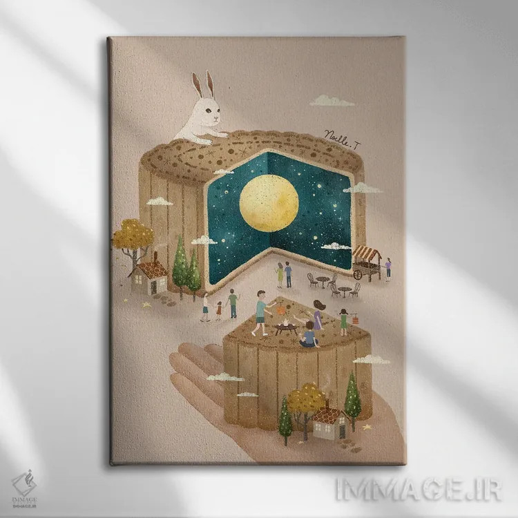 تابلو دکوراتیو جشن کیک ماه اثر نوئل. تی - نمای روبهرو روی دیوار