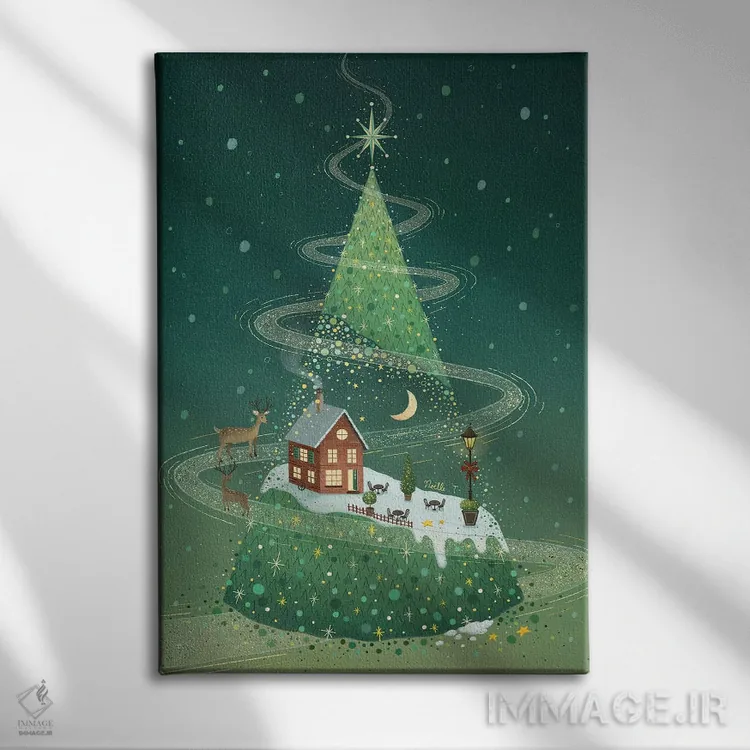 تابلو دکوراتیو شب درخت کریسمس اثر نوئل. تی - نمای روبهرو روی دیوار