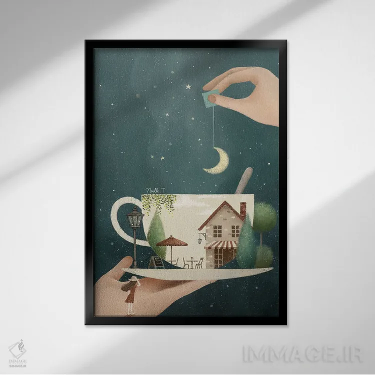 تابلو دکوراتیو یک فنجان رویا اثر نوئل. تی - نمای قابدار مشکی