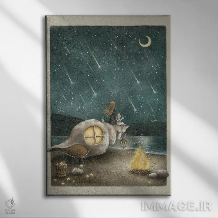 تابلو دکوراتیو بارش شهاب سنگ اثر نوئل. تی - نمای روبهرو روی دیوار