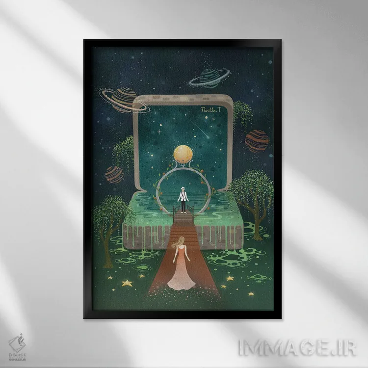 تابلو دکوراتیو حلقه ماه کامل اثر نوئل. تی - نمای قابدار مشکی