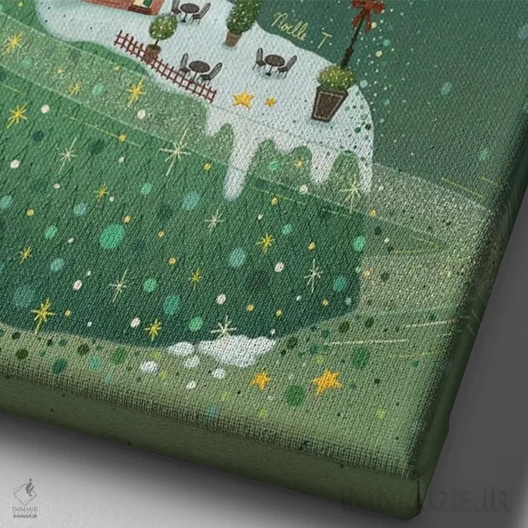 تابلو دکوراتیو شب درخت کریسمس اثر نوئل. تی - نمای نزدیک بافت بوم