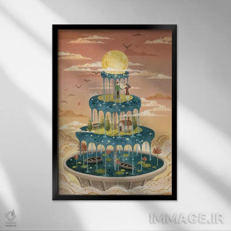 تابلو دکوراتیو فواره ماهتابی اثر نوئل. تی - نمای قابدار مشکی