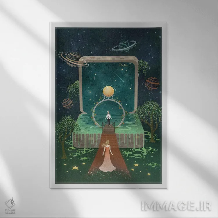 تابلو دکوراتیو حلقه ماه کامل اثر نوئل. تی - نمای قابدار سفید