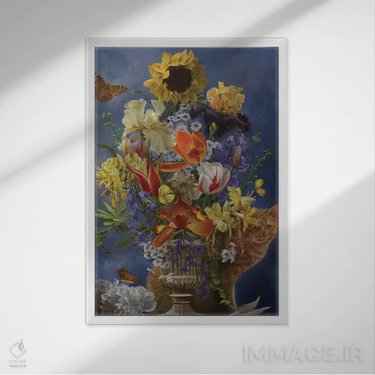 تابلو دکوراتیو طبیعت بی جان طلایی اثر نه نه توماس - نمای قابدار سفید