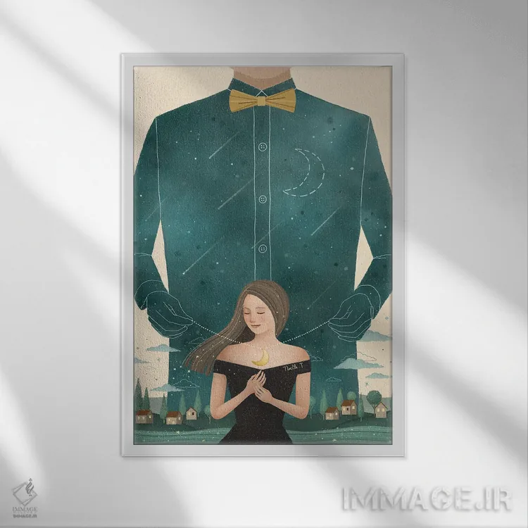 تابلو دکوراتیو هدیه ای از شب اثر نوئل. تی - نمای قابدار سفید