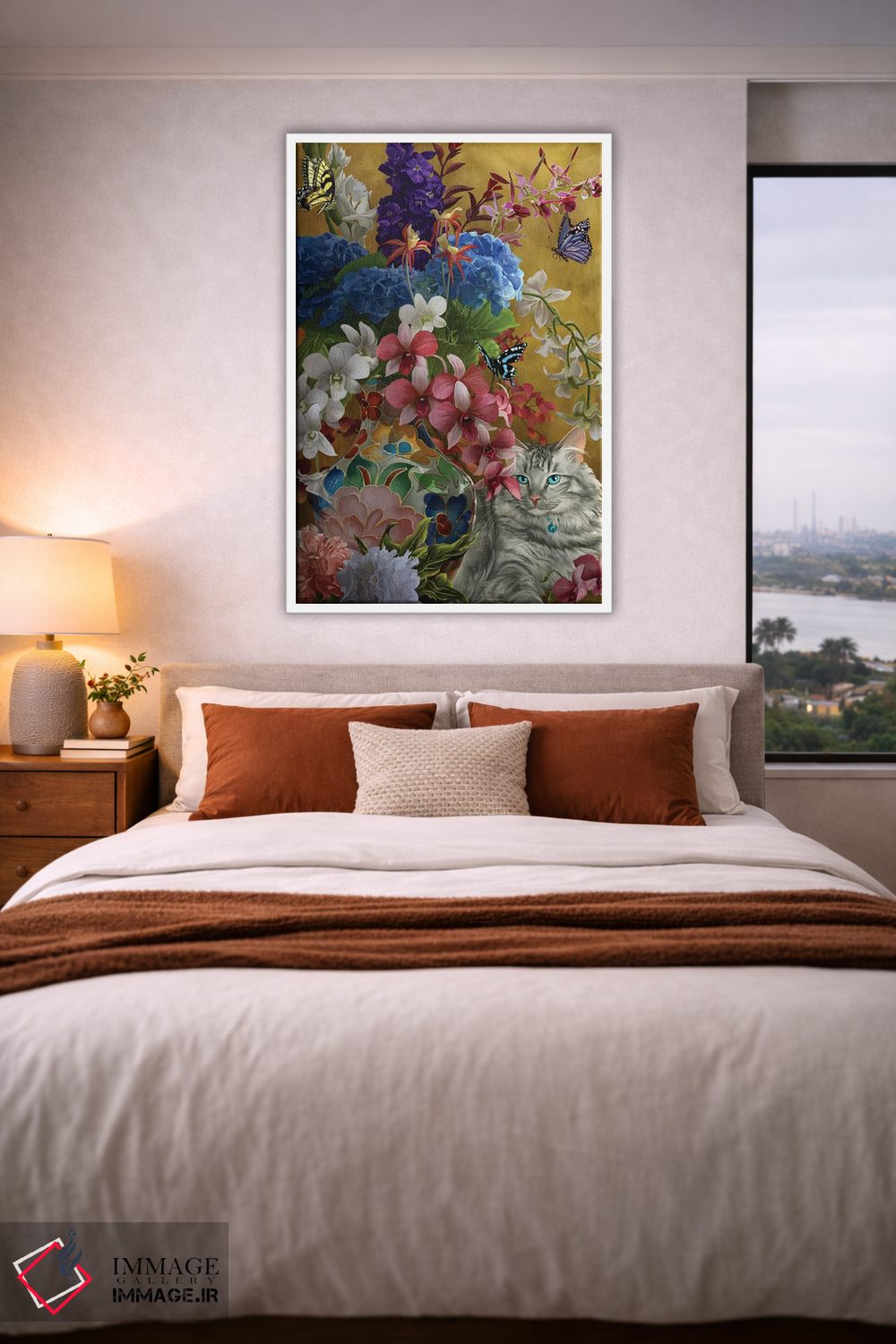 تابلو دکوراتیو گربه زرین و گل ها اثر نه نه توماس - D3W