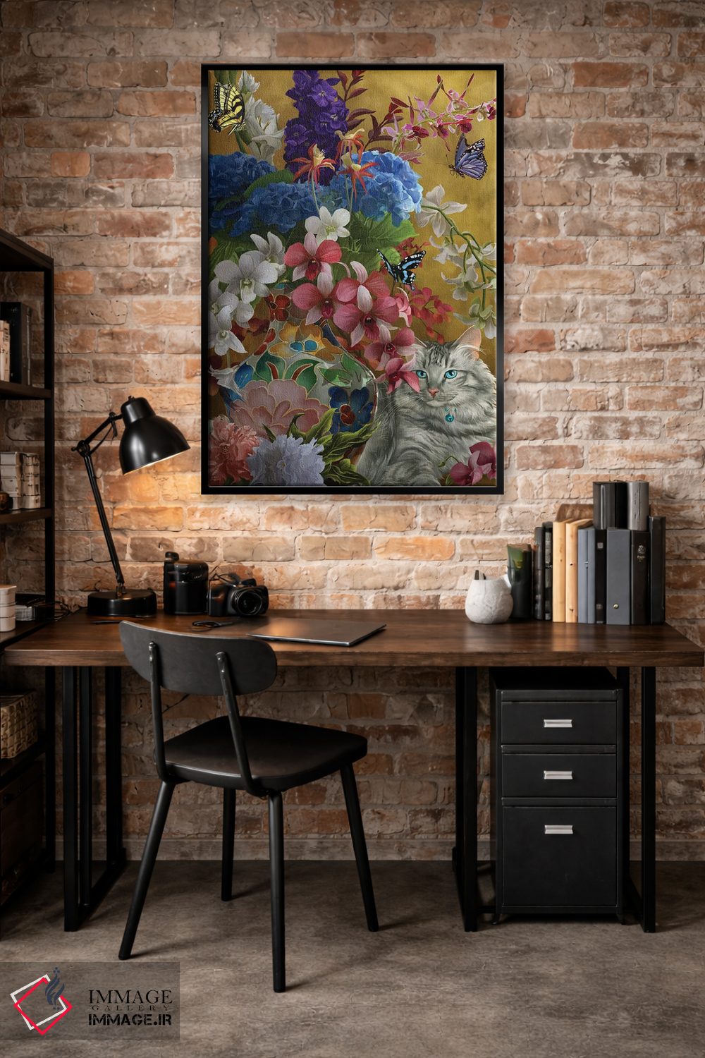 تابلو دکوراتیو گربه زرین و گل ها اثر نه نه توماس - D4B