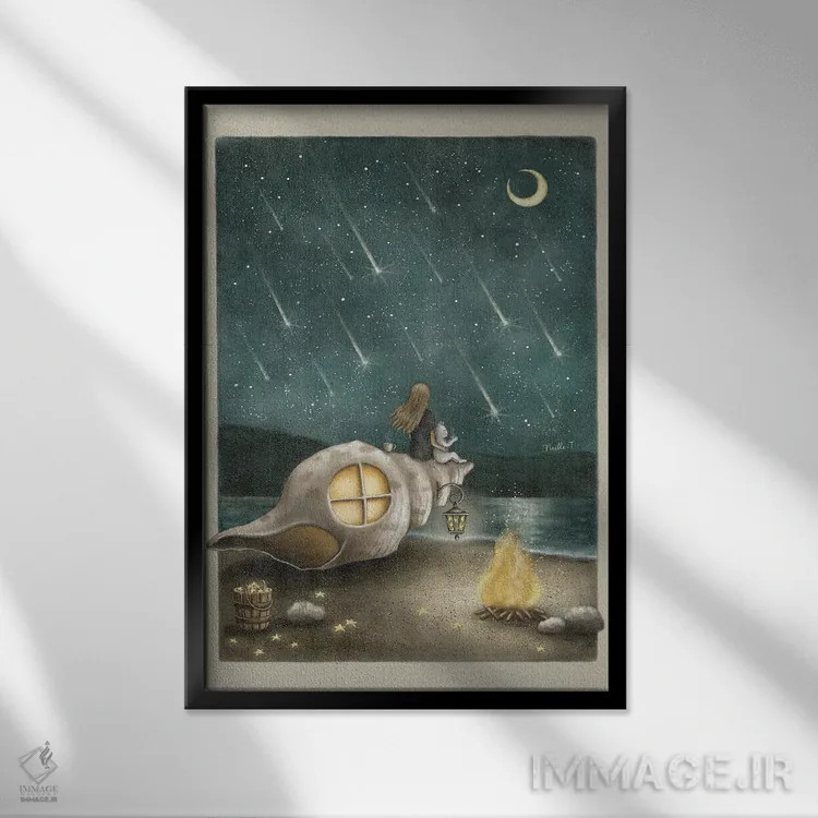 تابلو دکوراتیو بارش شهاب سنگ اثر نوئل. تی - نمای قابدار مشکی