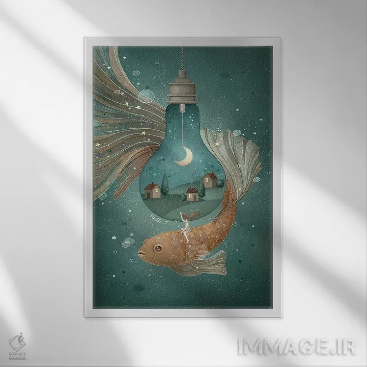 تابلو دکوراتیو مسافر مهتابی اثر نوئل. تی - نمای قابدار سفید