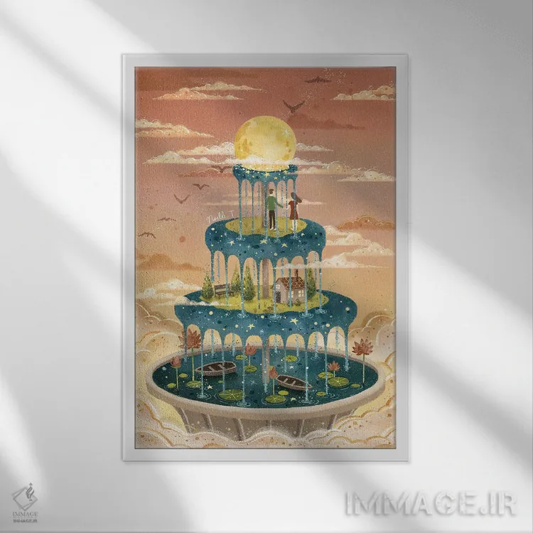 تابلو دکوراتیو فواره ماهتابی اثر نوئل. تی - نمای قابدار سفید