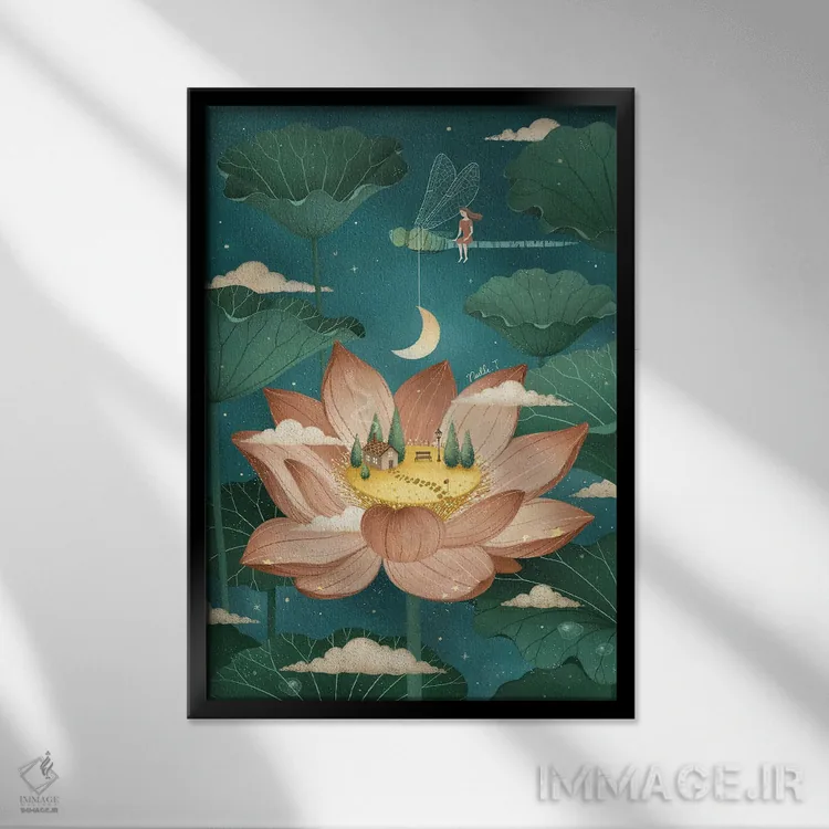 تابلو دکوراتیو افسانه نیلوفر آبی اثر نوئل. تی - نمای قابدار مشکی