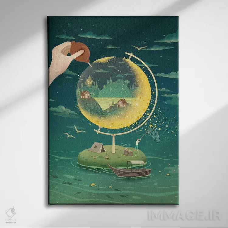 تابلو دکوراتیو کشف ماه اثر نوئل. تی - نمای روبهرو روی دیوار
