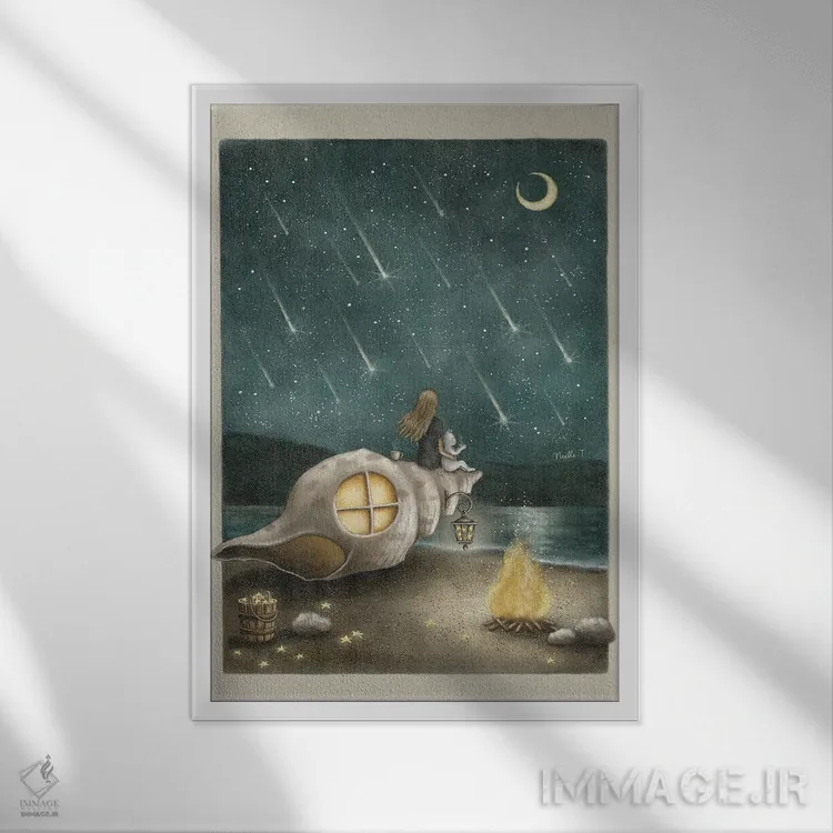 تابلو دکوراتیو بارش شهاب سنگ اثر نوئل. تی - نمای قابدار سفید