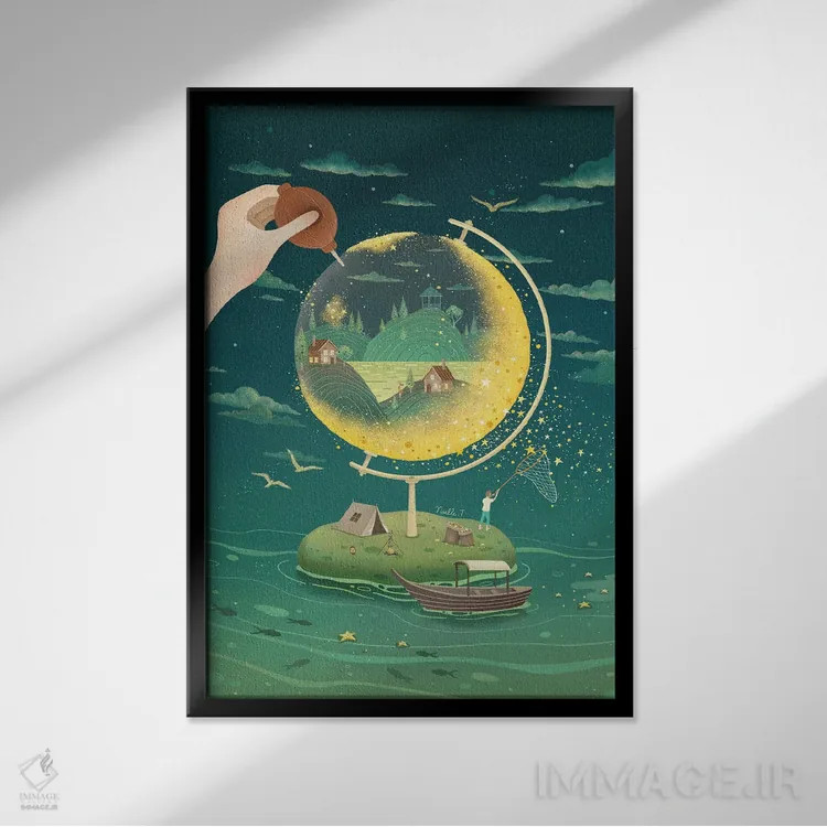 تابلو دکوراتیو کشف ماه اثر نوئل. تی - نمای قابدار مشکی