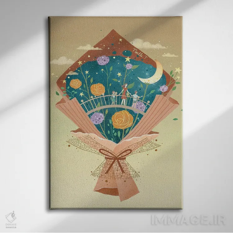 تابلو دکوراتیو دسته گل روز مادر اثر نوئل. تی - نمای روبهرو روی دیوار