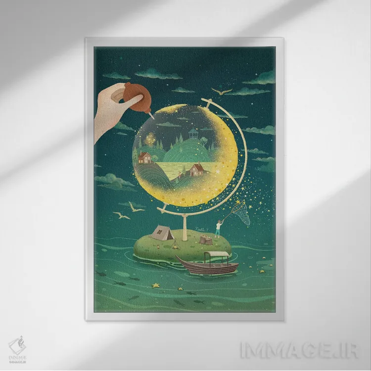 تابلو دکوراتیو کشف ماه اثر نوئل. تی - نمای قابدار سفید