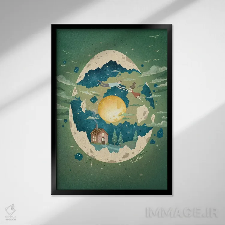 تابلو دکوراتیو پرورش ماه اثر نوئل. تی - نمای قابدار مشکی