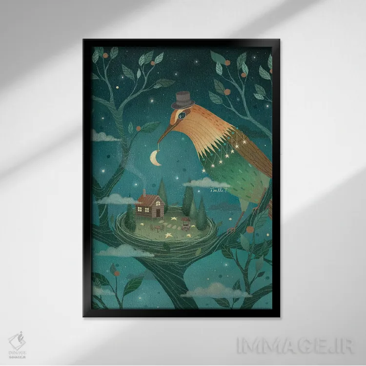 تابلو دکوراتیو آشیانه ای از رویاها اثر نوئل. تی - نمای قابدار مشکی