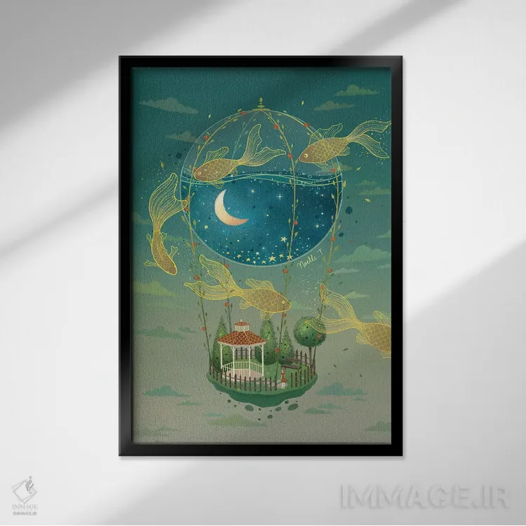 تابلو دکوراتیو باغ مهتابی اثر نوئل. تی - نمای قابدار مشکی