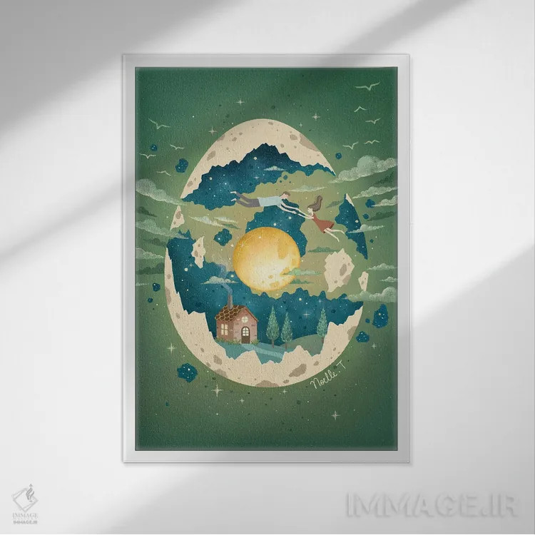 تابلو دکوراتیو پرورش ماه اثر نوئل. تی - نمای قابدار سفید