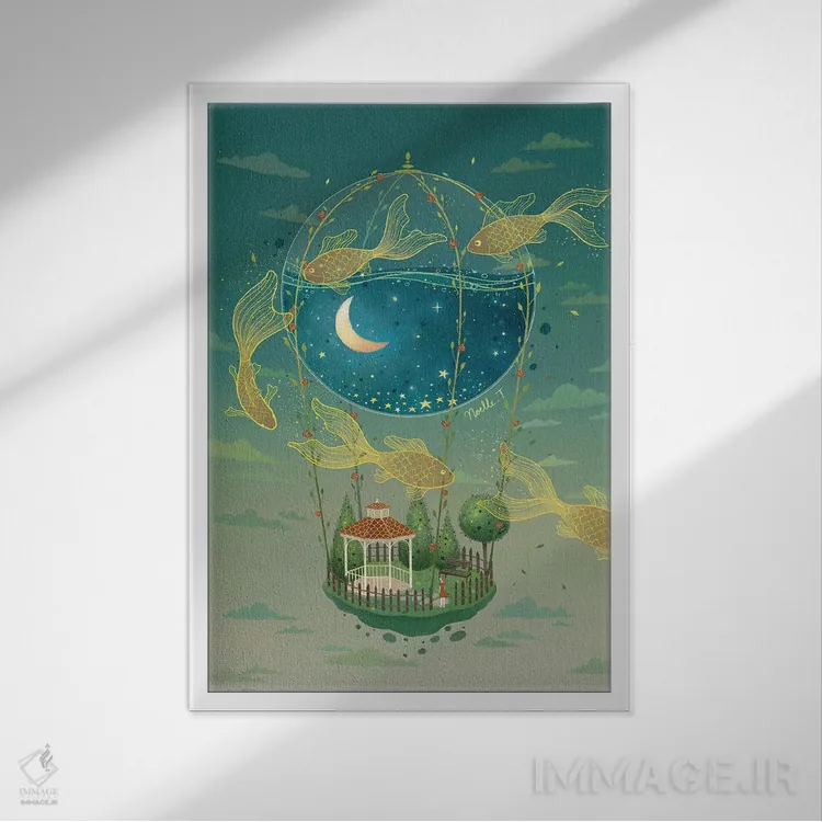 تابلو دکوراتیو باغ مهتابی اثر نوئل. تی - نمای قابدار سفید