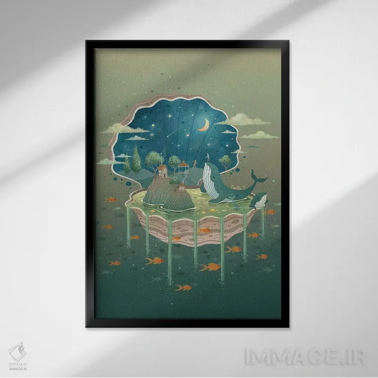 تابلو دکوراتیو شگفتی اقیانوس اثر نوئل. تی - نمای قابدار مشکی