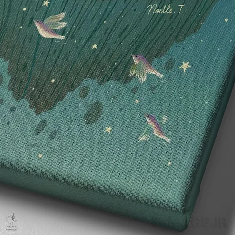 تابلو دکوراتیو درخت ابرها اثر نوئل. تی - نمای نزدیک بافت بوم