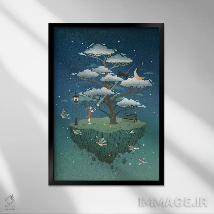 تابلو دکوراتیو درخت ابرها اثر نوئل. تی - نمای قابدار مشکی